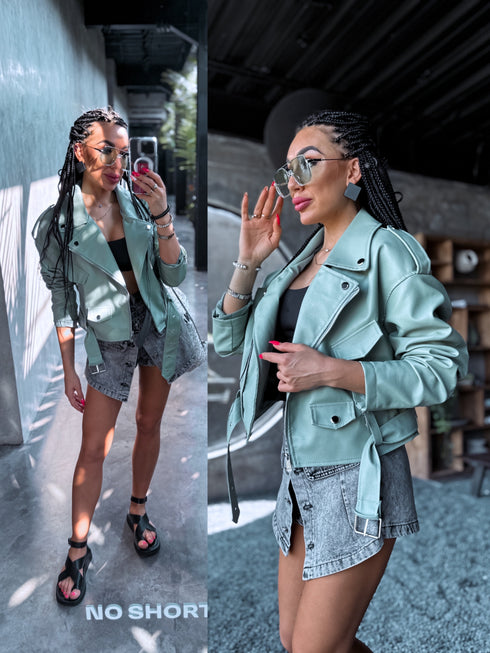 Crop faux leather jacket MU03 - pistachio green